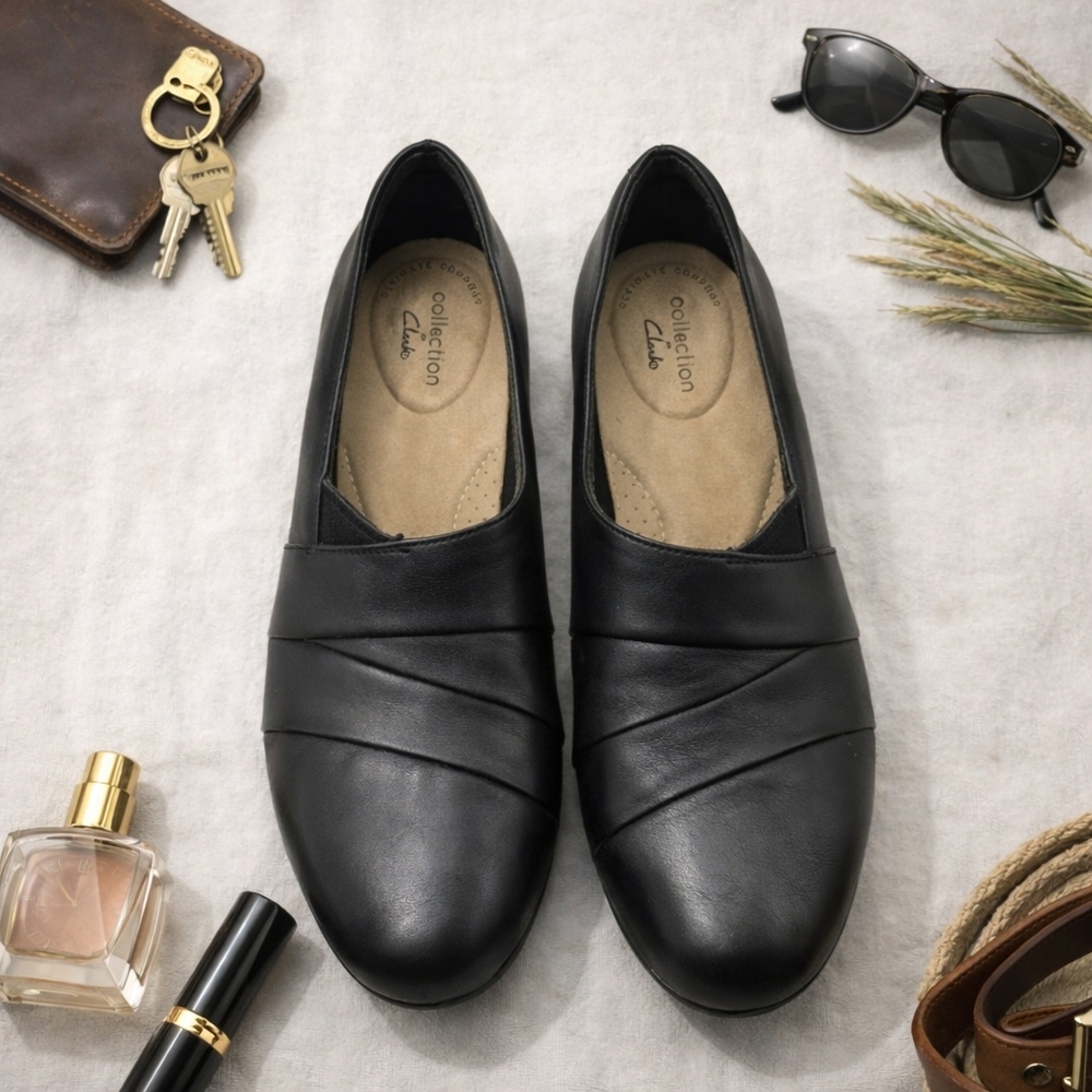 Clarks Ultimate Comfort ROSALYN ADELE Square Heel Black Shoes Ladies Size 8M